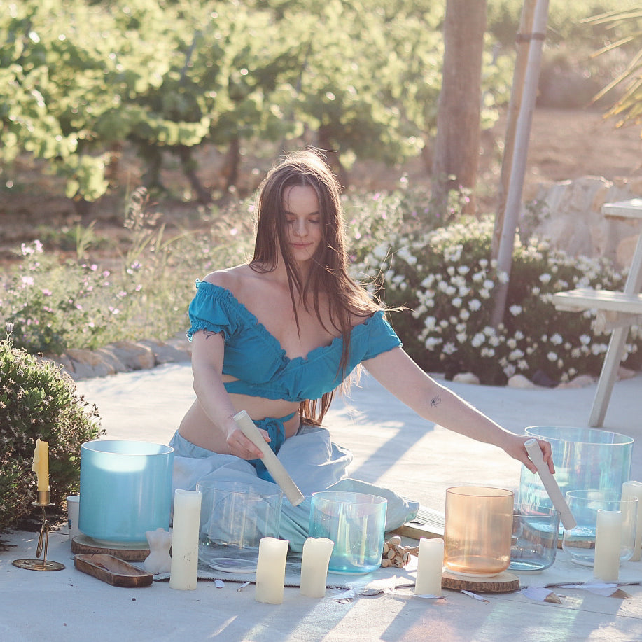 Testimonial Chiara playing her set of Cosmic Singing Bowls