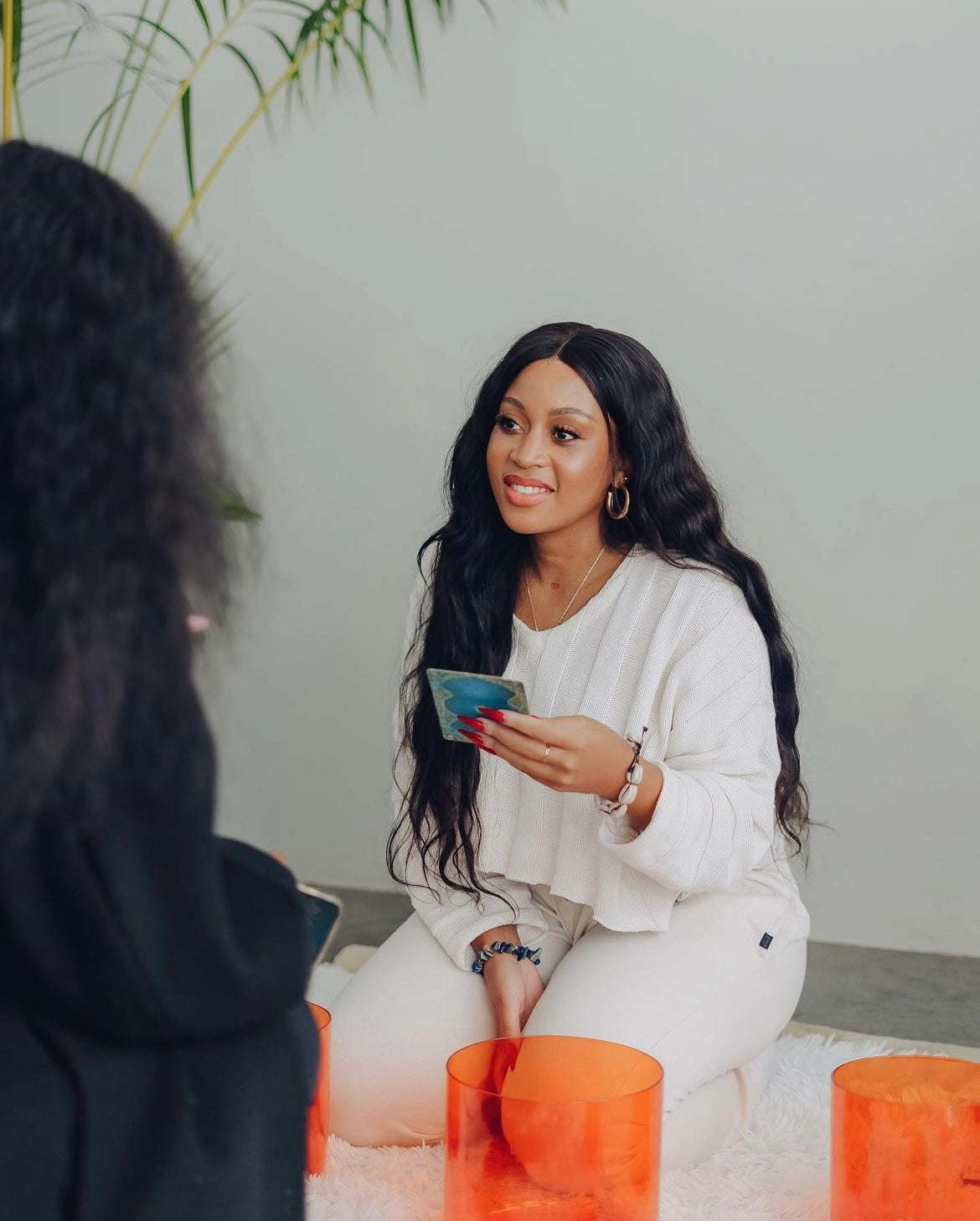 Girl holding a sound bath 